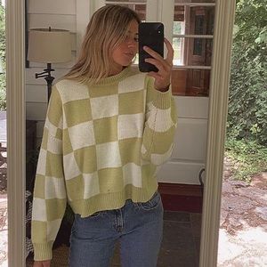 Green + White Checkered Sweater
